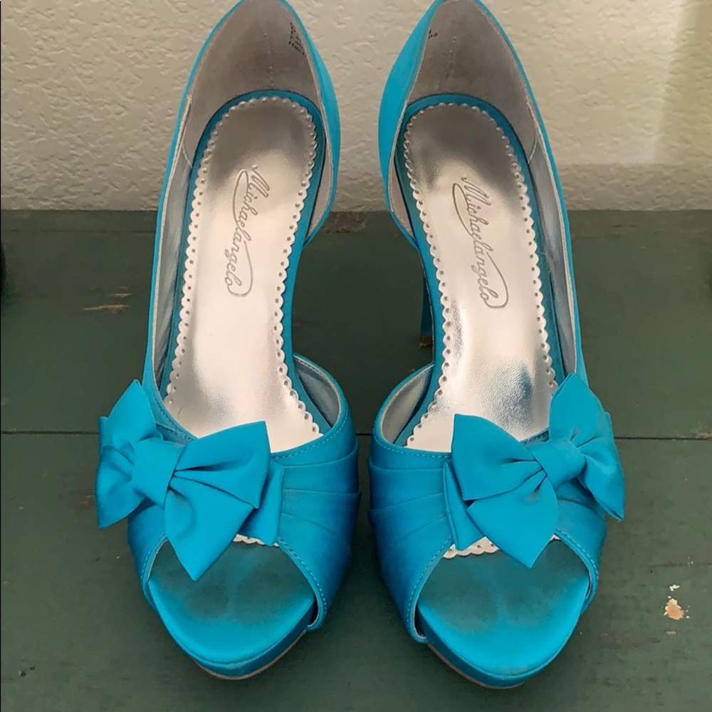 Satin Peep Toe Platform High Heel with Bow Detail